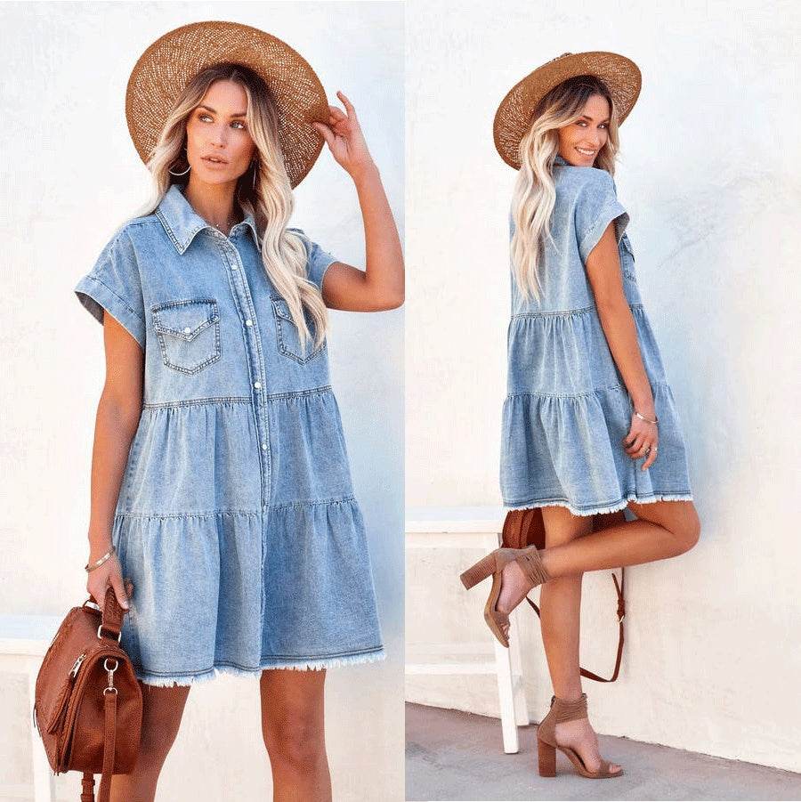 Casual Fashion Denim Short Sleeve loose mini Dress