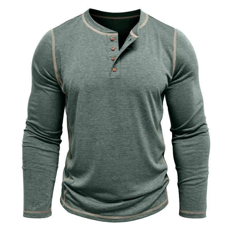 Mens Henley Long Sleeve – Slim Cotton Blend Casual Pullover