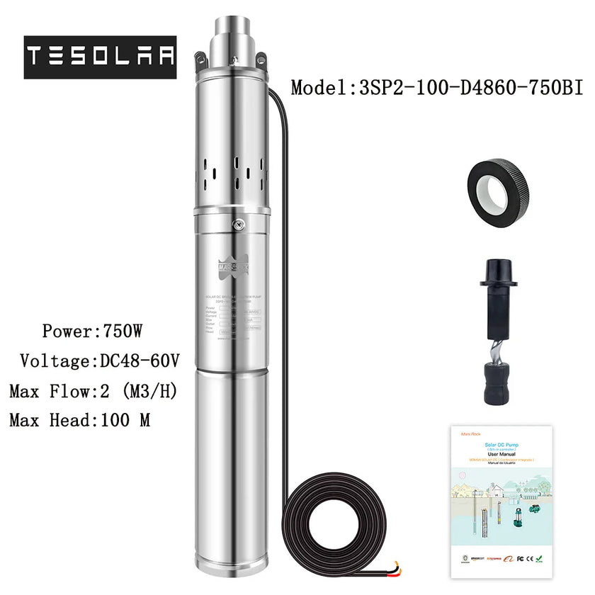 150-750W Solar Pump DC 12/24/48/60V Water/ Solar Pump With Built-in Controller For Agriculture