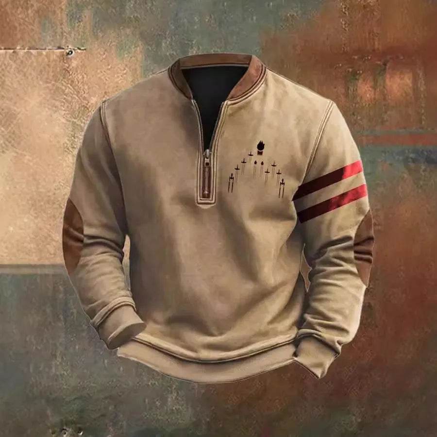 Casual 3D Digital Printing Stand Collar Men's Street Quarter Zip Sweatshirt top