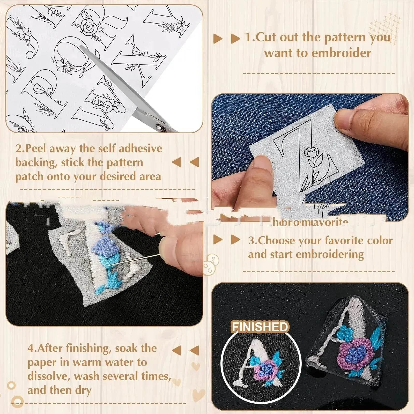 50pcs Water Soluble Stick and Stitch Embroidery Patterns stickers for Clothes