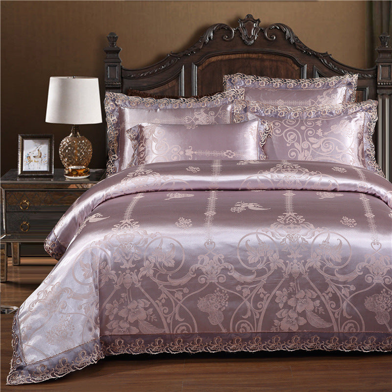 Jacquard Cotton Four‑Piece Luxury Bedding Set – Pure Cotton Duvet Cover & Silk‑Satin Finish Bed Sheet