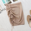 Hot Girl Hip Skirt Design High Waist With Straps Stretch Knitted Women's Mini Drawstring Split Skirt