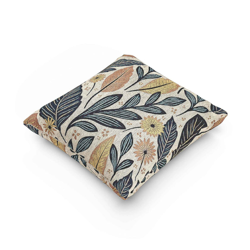 Botanical Leaf Pattern Pillow | Woven Floral Foliage Throw Cushion