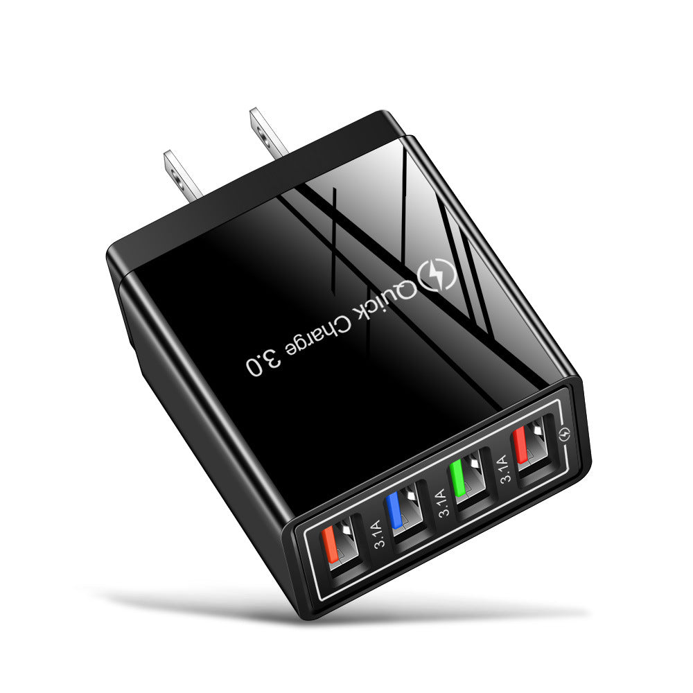 4-Port USB Wall Charger with Quick Charge 3.0 – EU, UK & US Plug | Multi-Colour