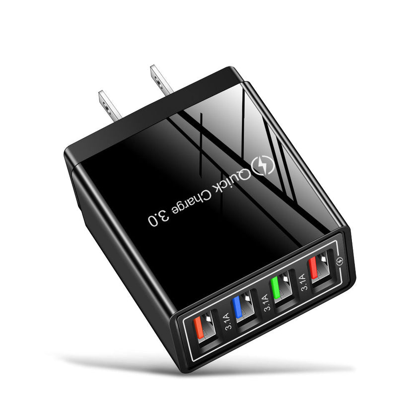 4-Port USB Wall Charger with Quick Charge 3.0 – EU, UK & US Plug | Multi-Colour