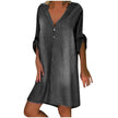Casual Half Button Mid-sleeve loose Washed denim dress