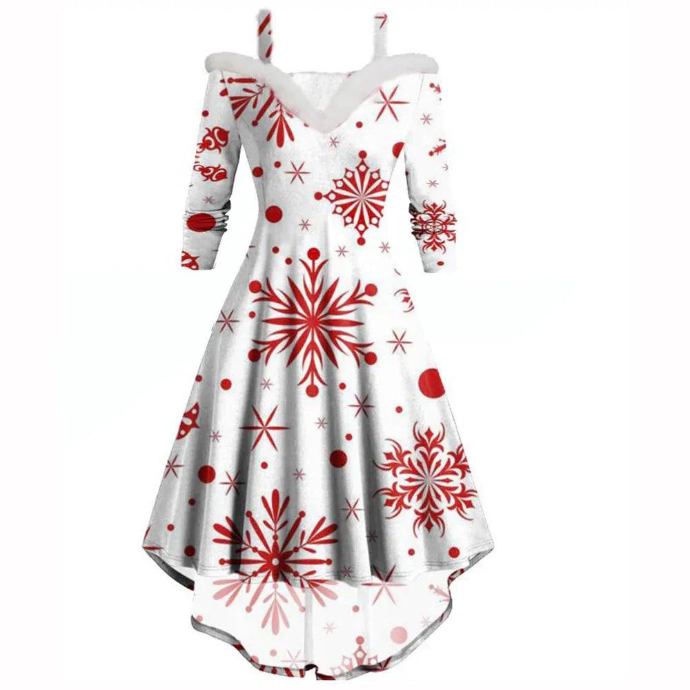 Women's Deep V Strapless Swing Off shoulder Christmas Costume Dress