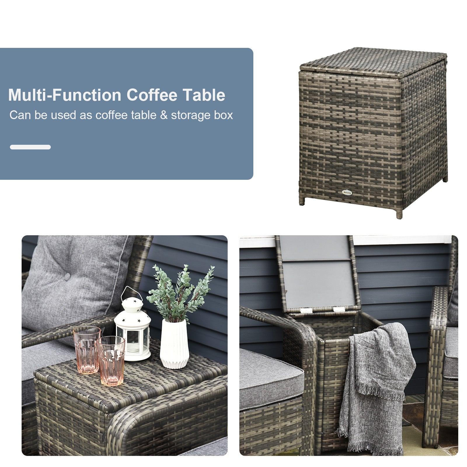 3 Piece Patio Furniture, PE Wicker Storage Table & Chairs, Gray