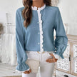 Elegant Single-breasted button Blue Shirt For Women