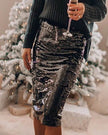 Sequined Glittering Hip A Line Pencil Midi Skirt