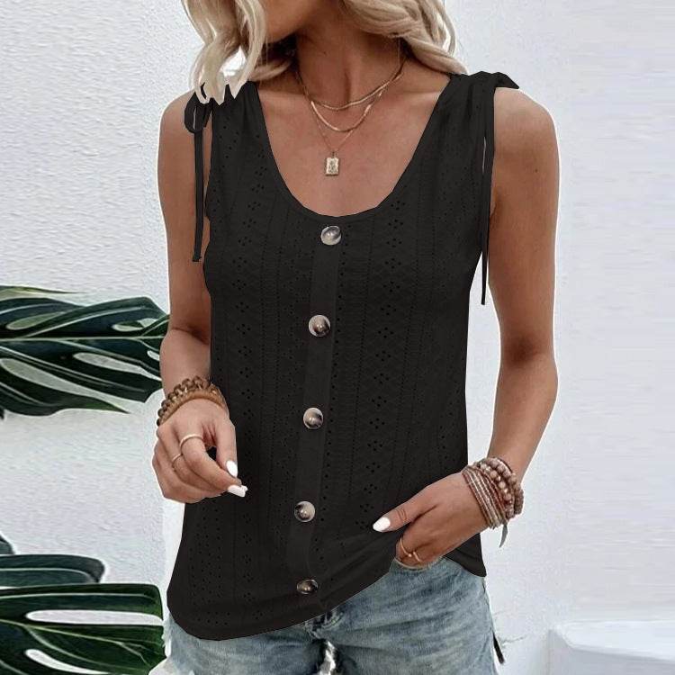 Casual summer U-neck Vest Women Shoulder With Bow Tie Summer blouse top