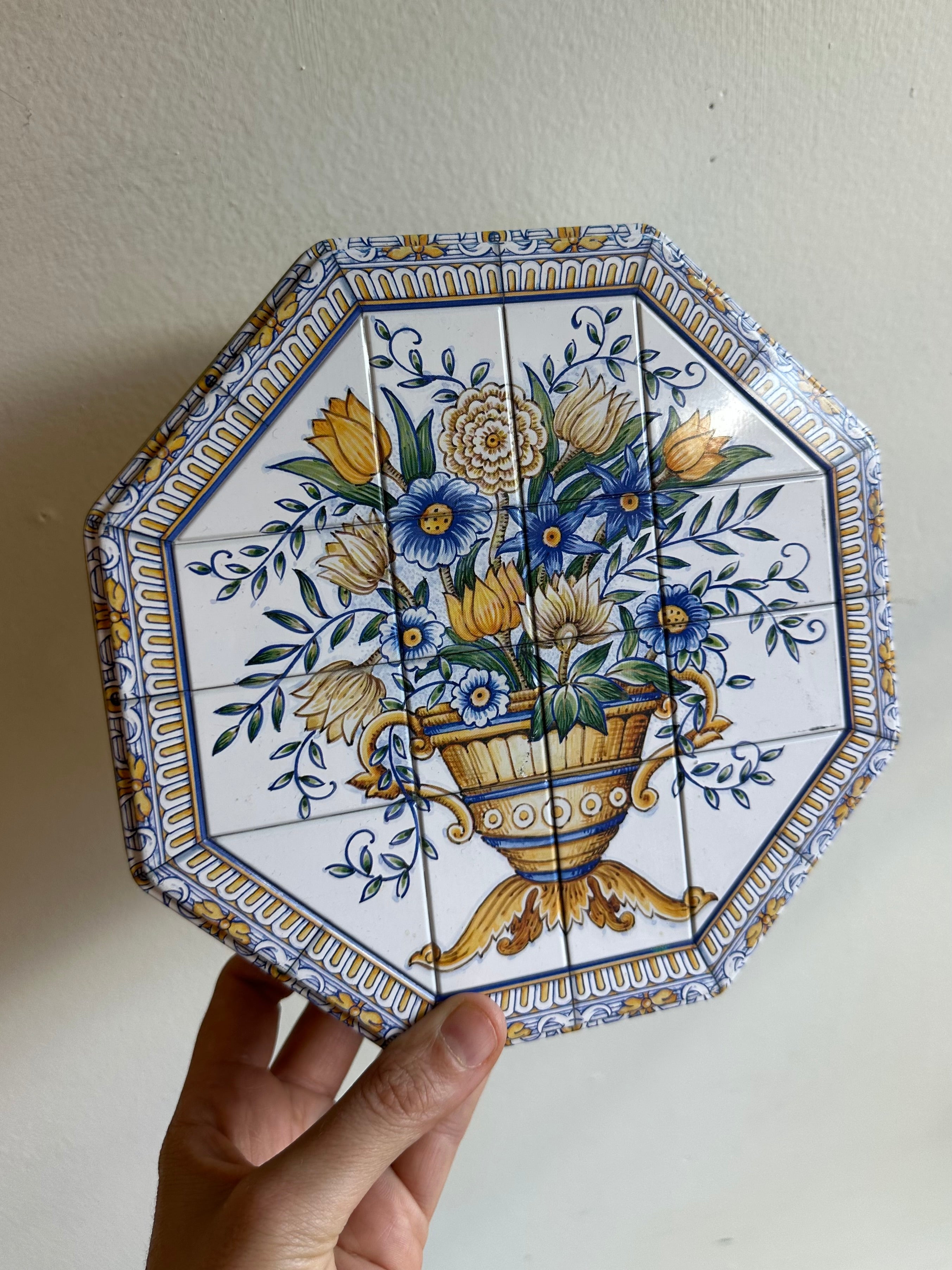 Vintage Floral Tin with Italian Tile Design