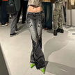 Printed Worn Baggy Jeans Pant Slimming Washed Women