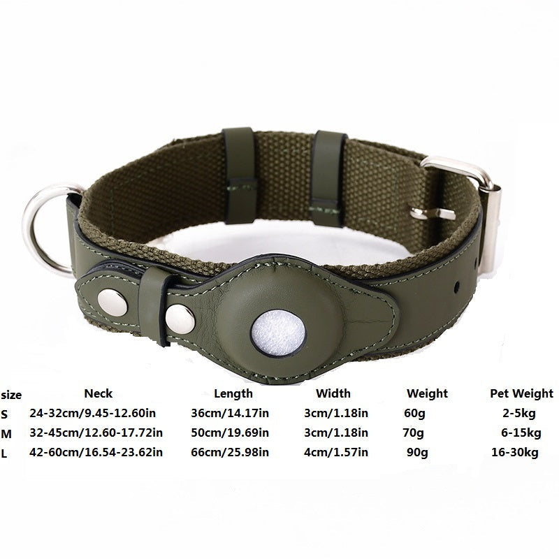 AirTag Dog Collar with Holder – Adjustable Leather & Canvas Pet Collar for Medium & Large Dogs