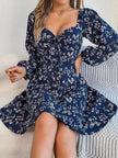 Casual Summer Floral Mini Dress Lantern Sleeve  Skater Dress