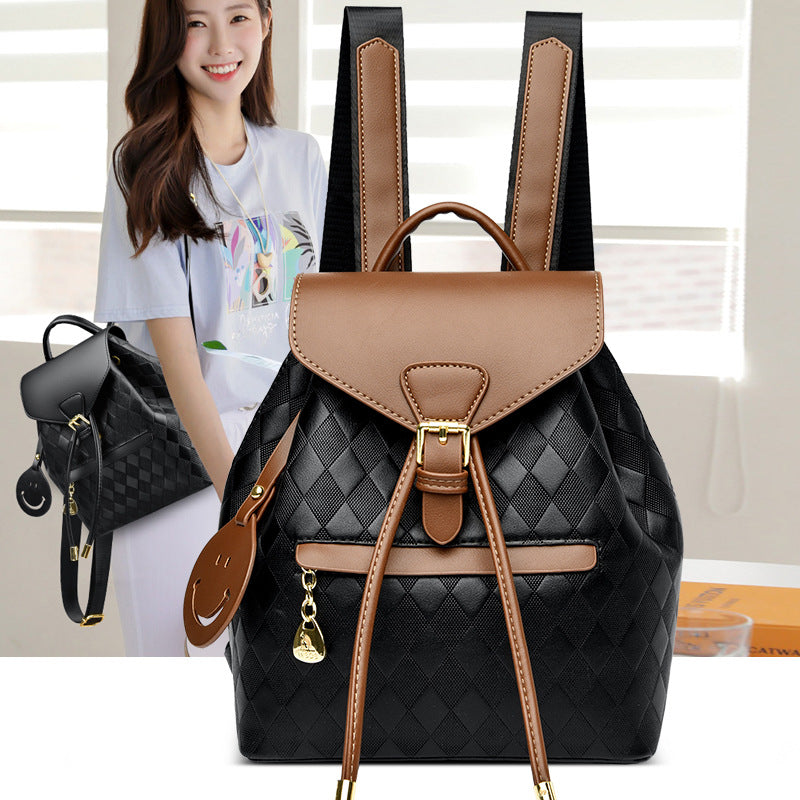 Women's Quilted PU Leather Backpack – Stylish Bucket Bag | Black, Black with Brown, Ostrich Khaki