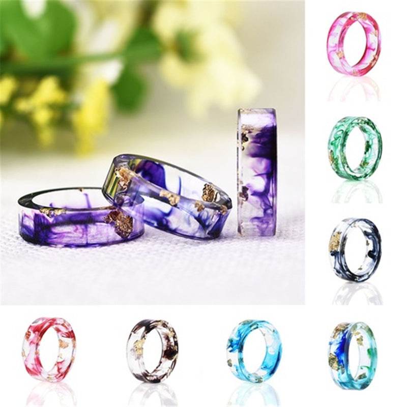 New dried flower resin ring Sen Xiao small  handmade flower gold foil color Epoxy ring