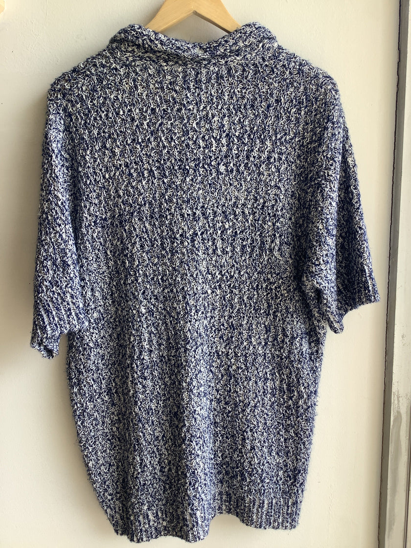 Vintage textured Knit Polo shirt sleeve sweater
