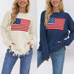 Women's Loose Round Neck Fashion Sweater | National Flag Print Knit Top