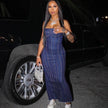Fashion Strapless Tube Top Denim Long Fitted Jeans Dress