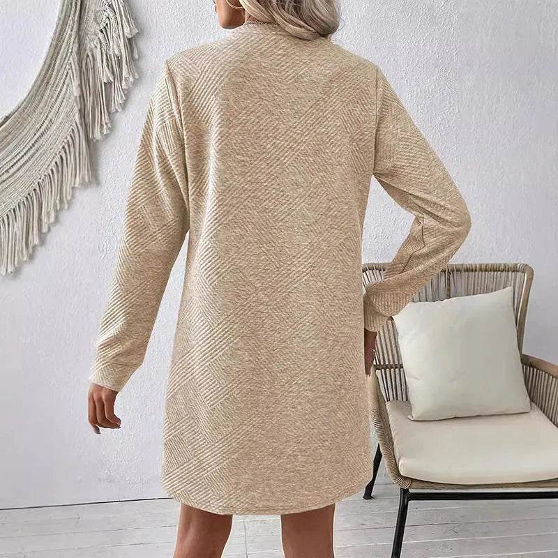 Casual Fashion Plain Round neck Long Sleeve Cashmere Mini Jumper Dress
