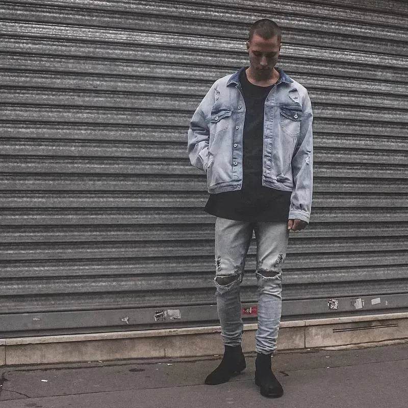 Casual Light Blue Cotton Denim Jacket for Men