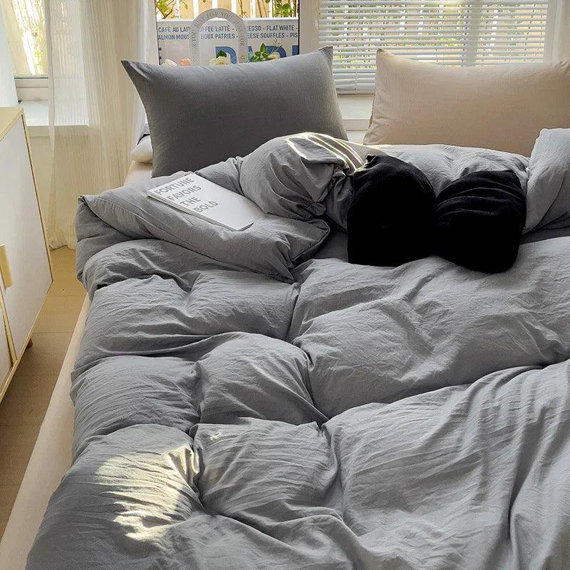 Class A Washed Cotton Four-piece Set Pure Color Duvet Cover Sheets