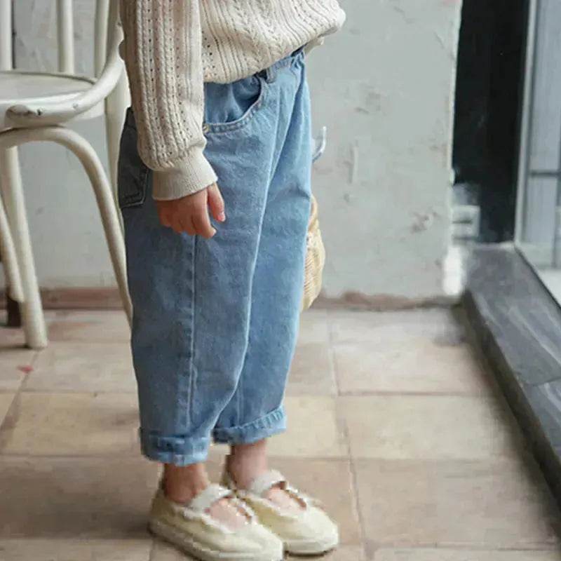 Children's Neutral New Simple Fashion Easy To Match Elastic Waist Casual Denim Trousers for kids