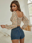 New Spring Summer Boho floral Long sleeve Crop tank top women