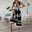 Women's Summer Flowy Maxi Dress Casual Cap Sleeve V Neck Smocked Waist Beach Sundress