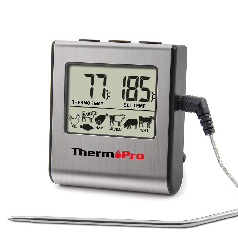 Oven Probe Thermometer with Digital Timer, 40-inch Mesh Cable, 0°C to 300°C, Grey