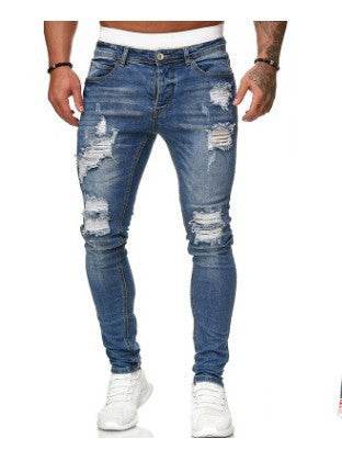Slim fit Ripped Straight leg denim Jean Pant trousers for men
