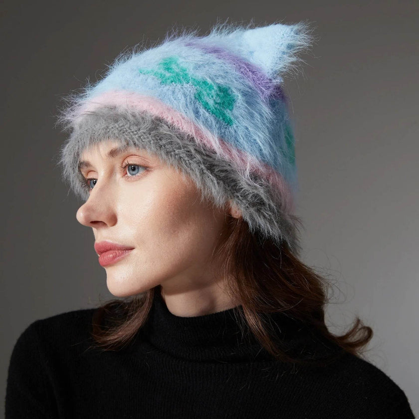 Cute Cat Ears Knitted Hat Earflaps Slipover Woolen Cap Beanies