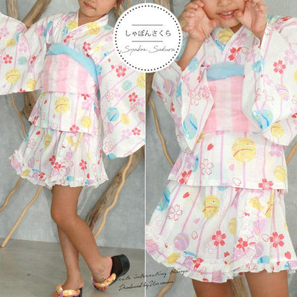 [Pre-Order] Dress Yukata & Obi Set: Cherry Blossoms - Pink/White (Obi Color Varies) (Save 50% in January)
