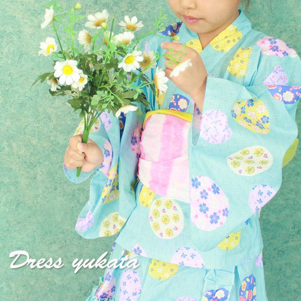 [Pre-Order] Dress Yukata & Obi Set: Floral - Blue (Obi Color Varies) (Save 50% in January)