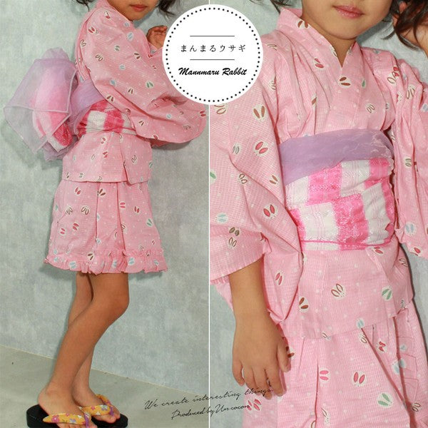 [Pre-Order] Dress Yukata & Obi Set: Rabbit Pattern - Pink (Obi Color Varies) (Save 50% in January)