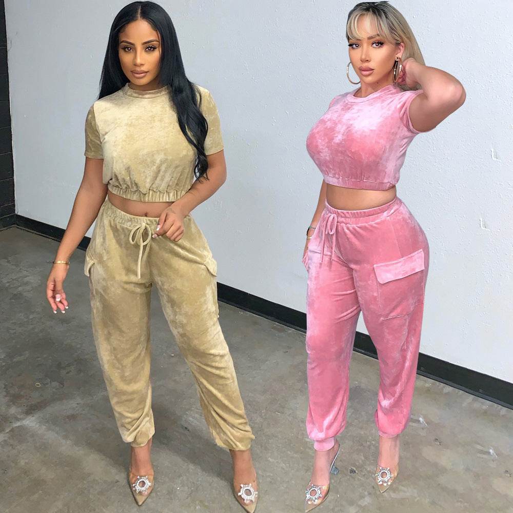 2pcs Fashion Velvet Athleisure Outfit set sweatsuit women