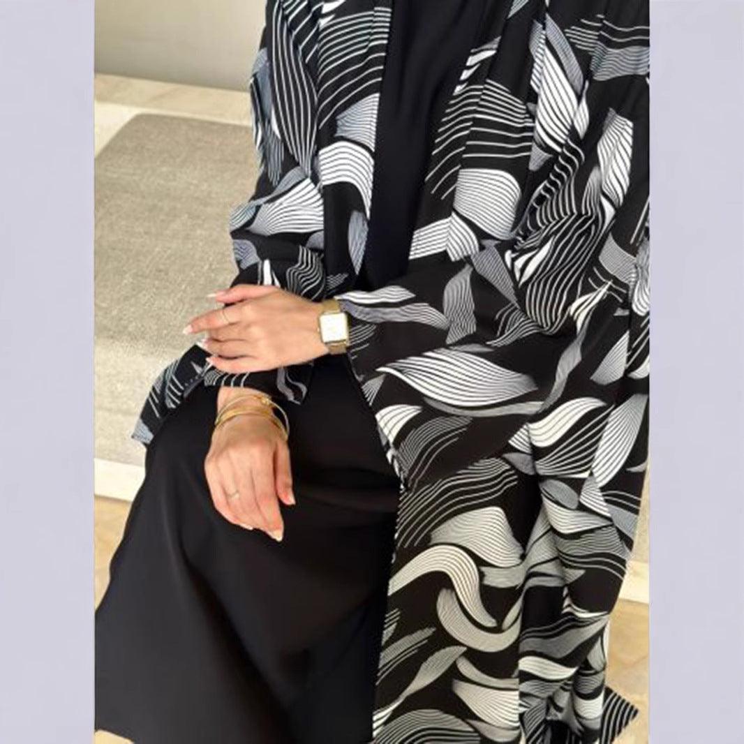Shawl Arabic Muslim Drop-shoulder Sleeve Printed Robe