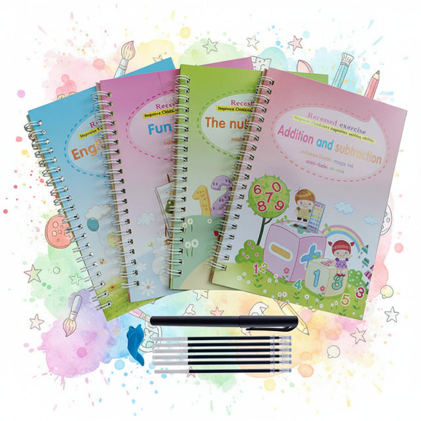 Children's English Calligraphy Copybook Set – Writing Practice Books & Pen (4 Styles)