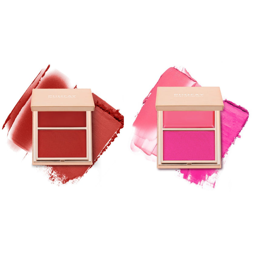 PHOFAY Double-Take Cream & Powder Blush Duo – Multi-Colour Blush & Contour Set