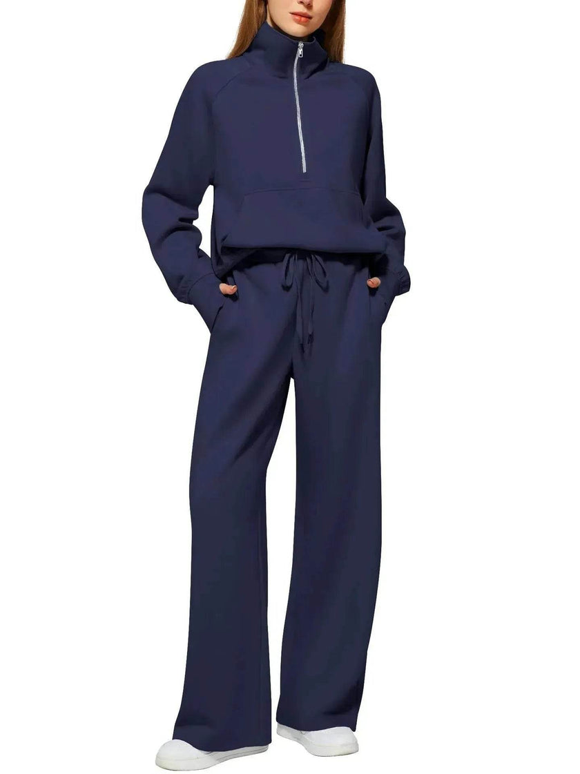 Plain Women Matching Casual Winter Tracksuit set - joggers and hoodie set for women
