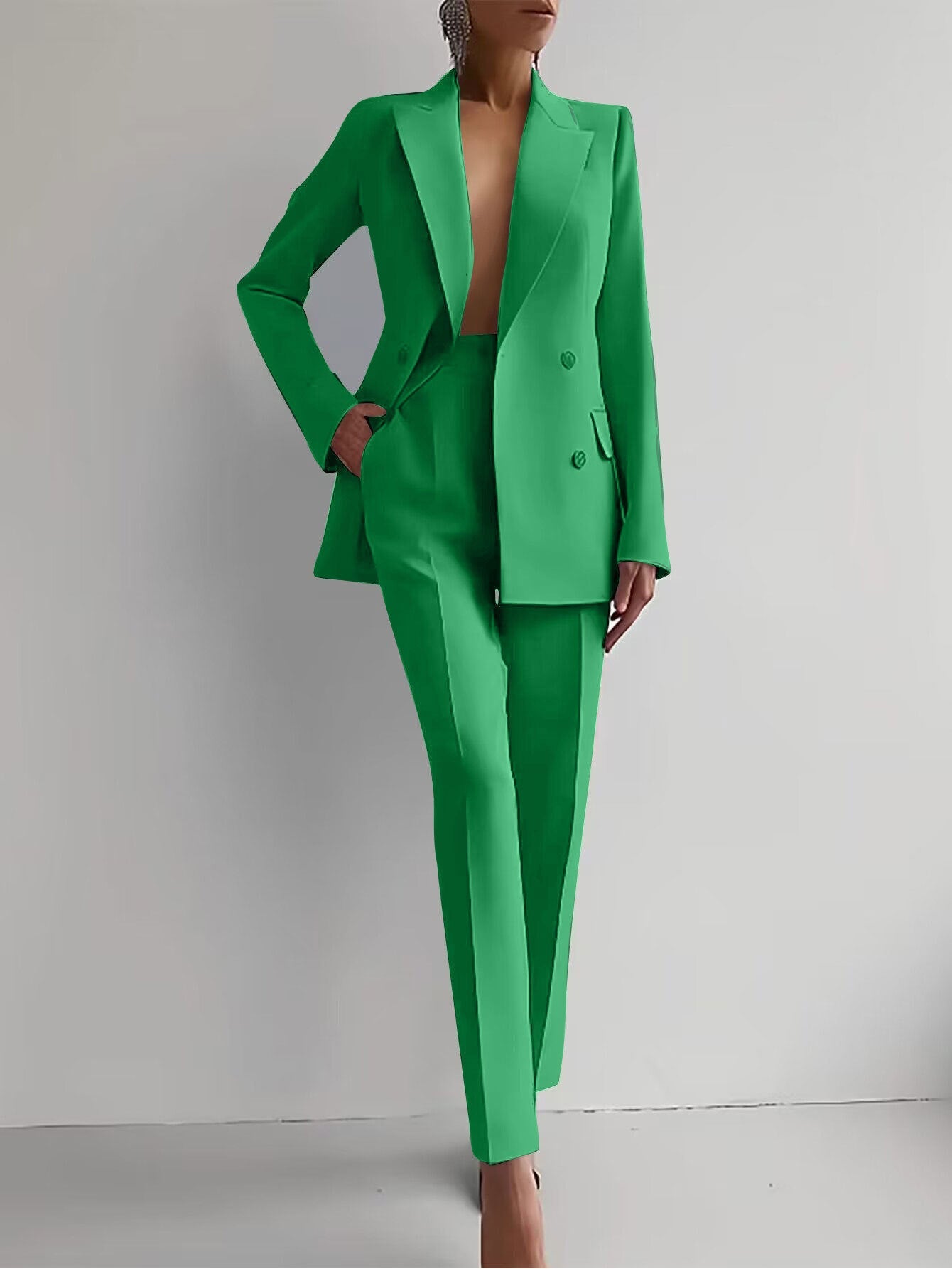 Women's Business Casual Suit Set – Long Sleeve Blazer & Slim Trousers | Canada & USA