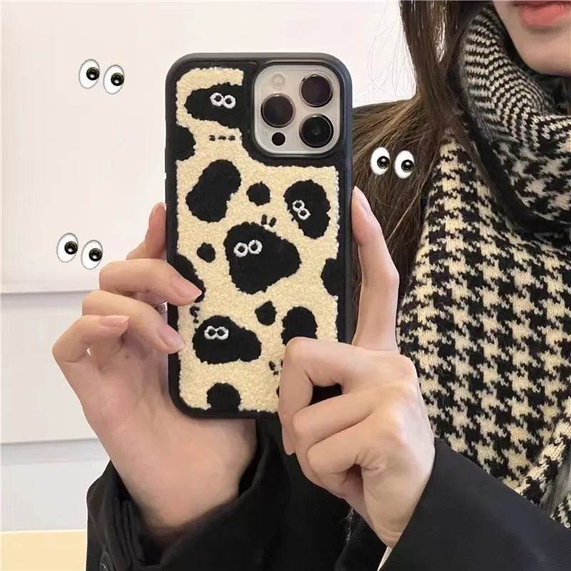 Plush Embroidery Cute Briquettes Silicone iphone Case women