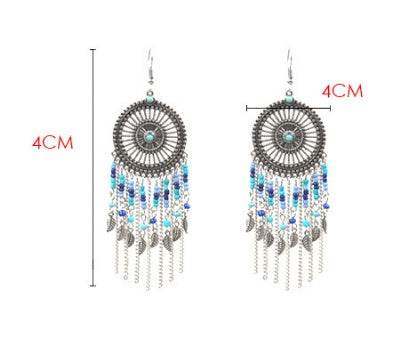 Beaded fringed hollow earrings