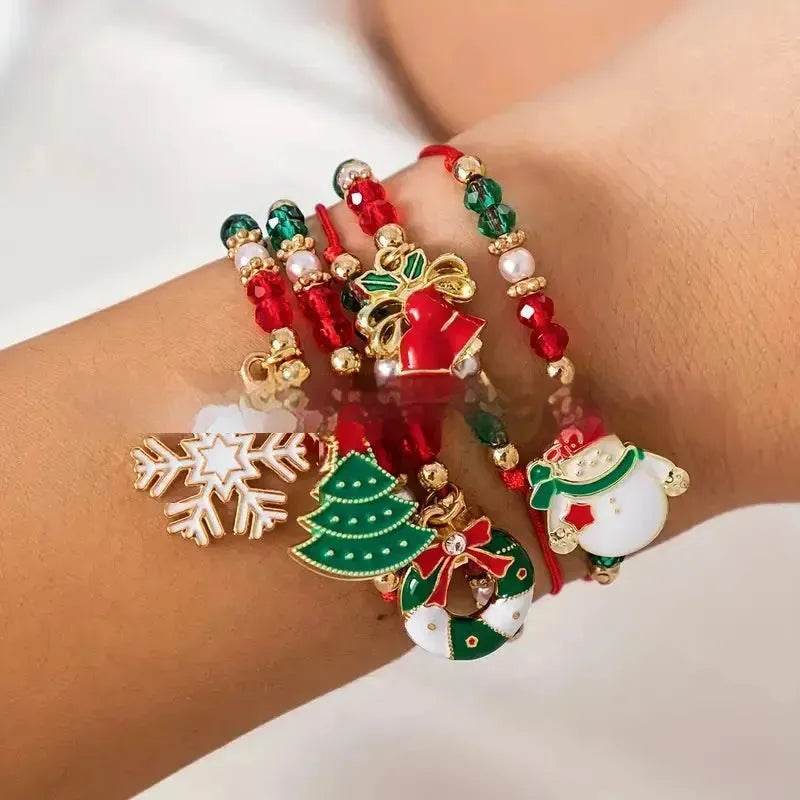 5pcs New Christmas Polymer Clay Handmade Beaded Bracelet set