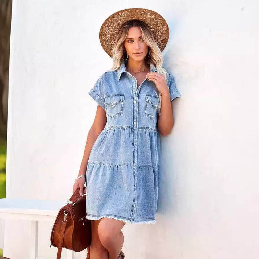 Casual Fashion Denim Short Sleeve loose mini Dress