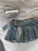 High Waist Slimming Denim Pleated Mini Skirt