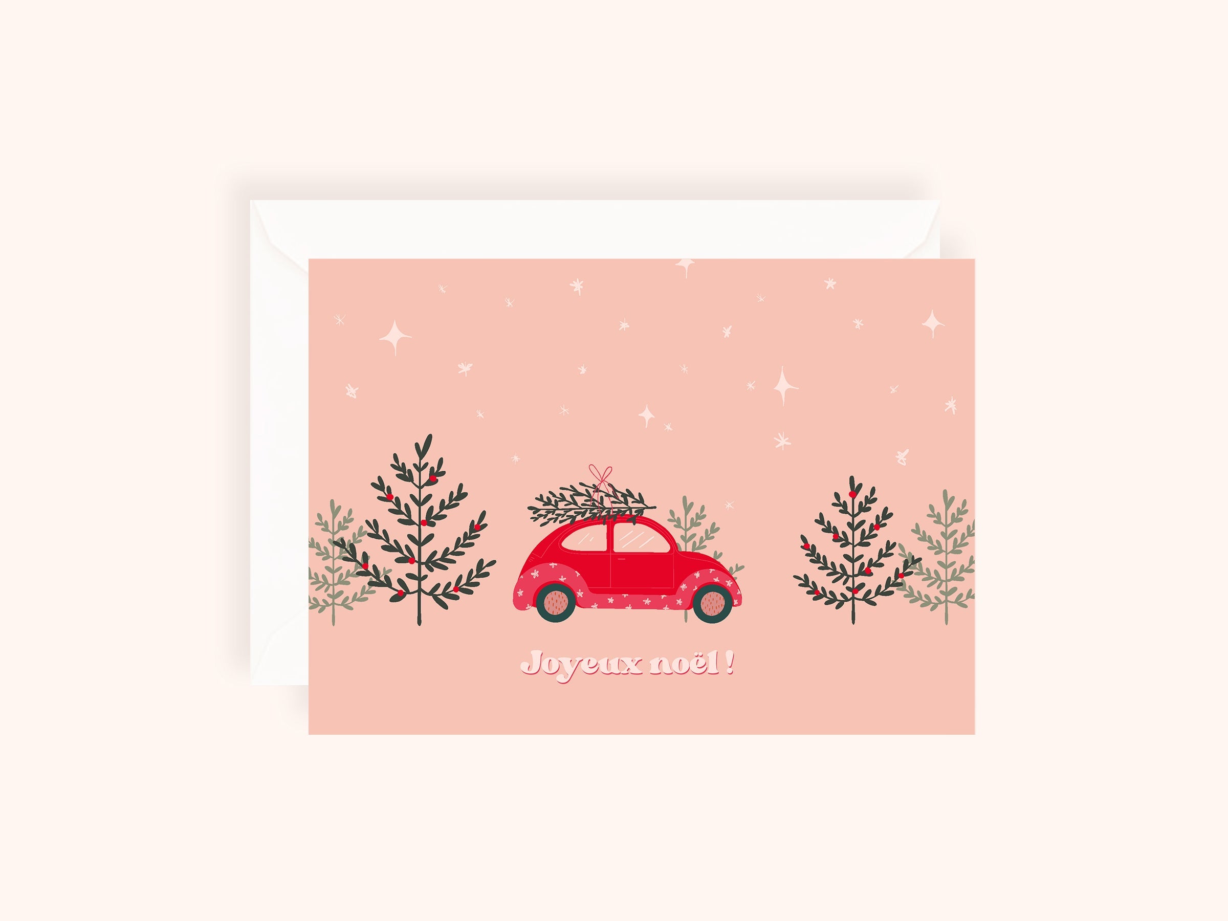 Coffret de 6 cartes de Noël pliées - Auto rouge