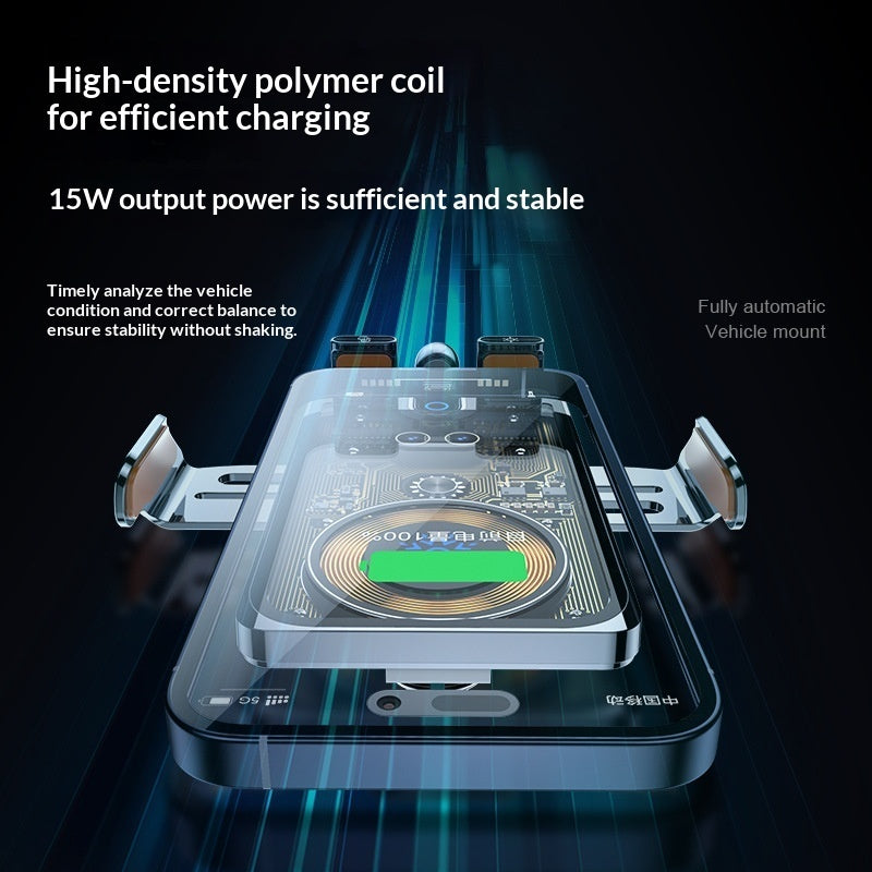 Transparent Car Phone Holder with Smart Sensing & 15W Wireless Charging